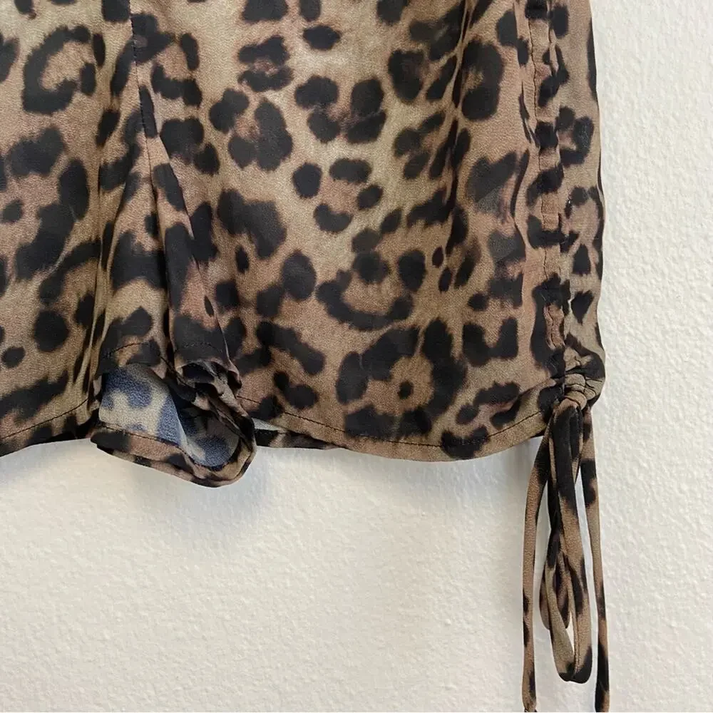 New Aiello by Frankie’s Bikinis Leopard Print Ruched Sheer Shorts Coverup XS